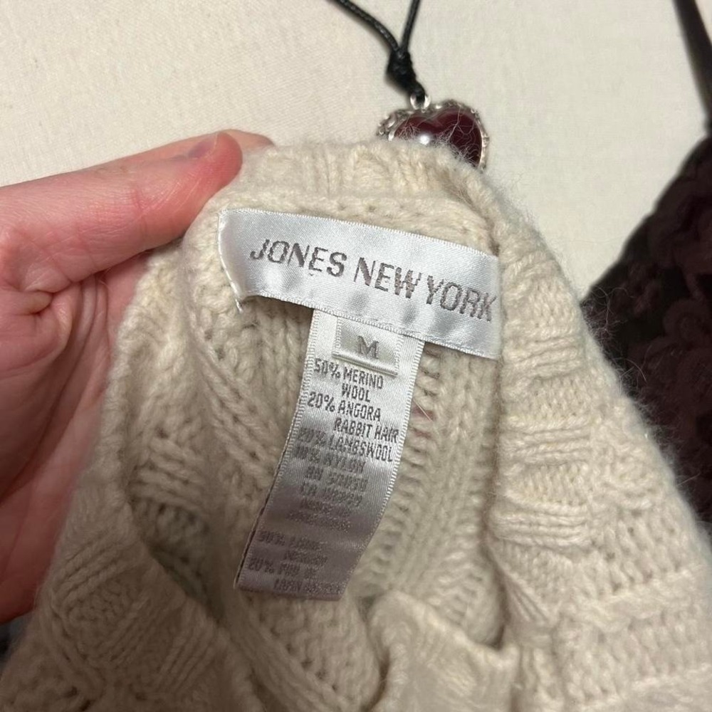 Vintage Jones New York Brown Striped Sweater Womens Medium Merino Wool Blend - Picture 7 of 7